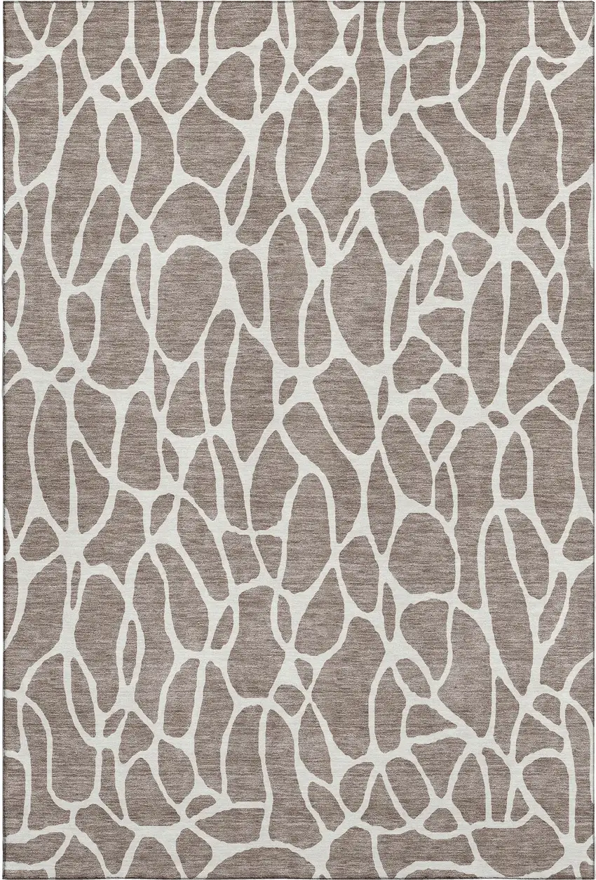 Taupe And Ivory Geometric Washable Area Rug With UV Protection Photo 1