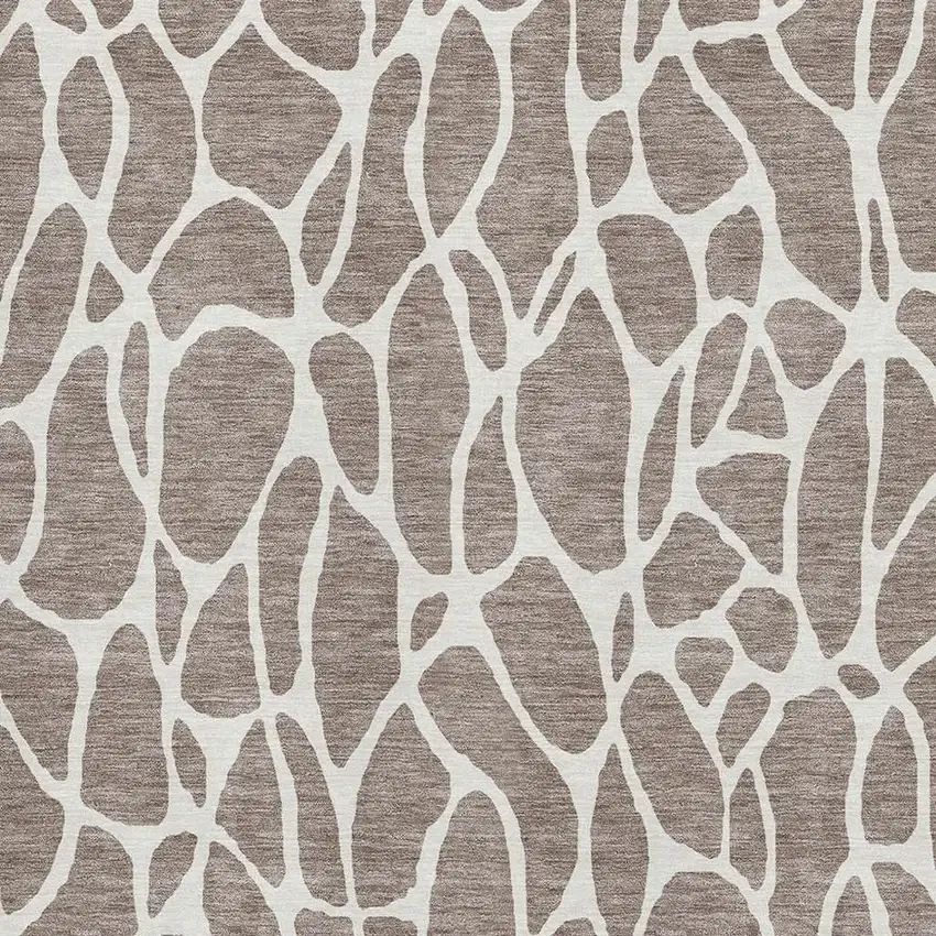 Taupe And Ivory Geometric Washable Area Rug With UV Protection Photo 2