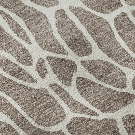 Taupe And Ivory Geometric Washable Area Rug With UV Protection Photo 9