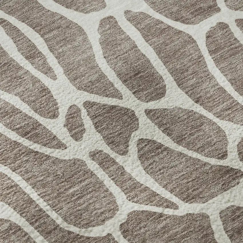 Taupe And Ivory Geometric Washable Area Rug With UV Protection Photo 9