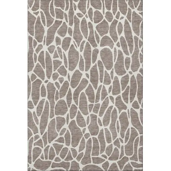 Taupe And Ivory Geometric Washable Area Rug With UV Protection Photo 3
