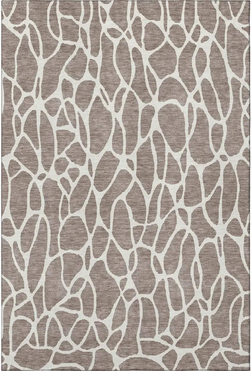 Taupe And Ivory Geometric Washable Area Rug With UV Protection Photo 3