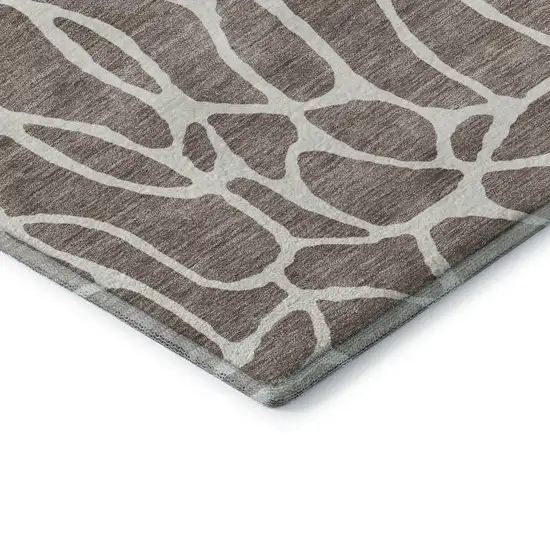 Taupe And Ivory Geometric Washable Area Rug With UV Protection Photo 7