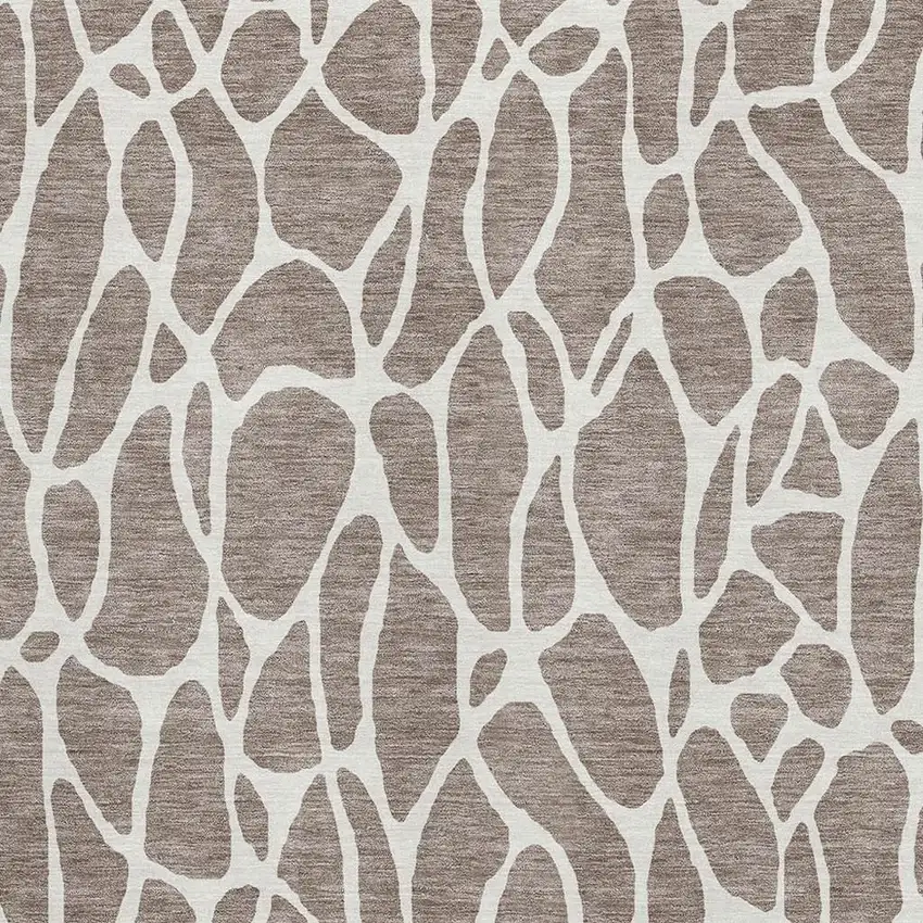 Taupe And Ivory Geometric Washable Area Rug With UV Protection Photo 2