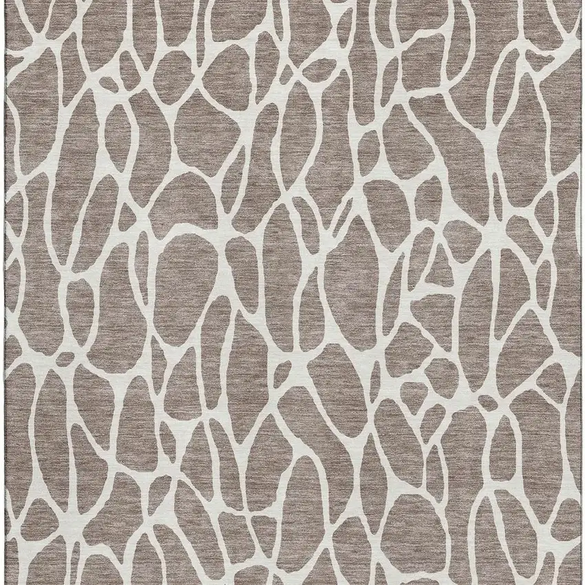 Taupe And Ivory Geometric Washable Area Rug With UV Protection Photo 3