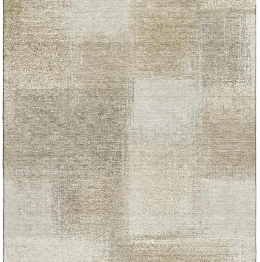 Taupe And Ivory Geometric Washable Area Rug With UV Protection Photo 5