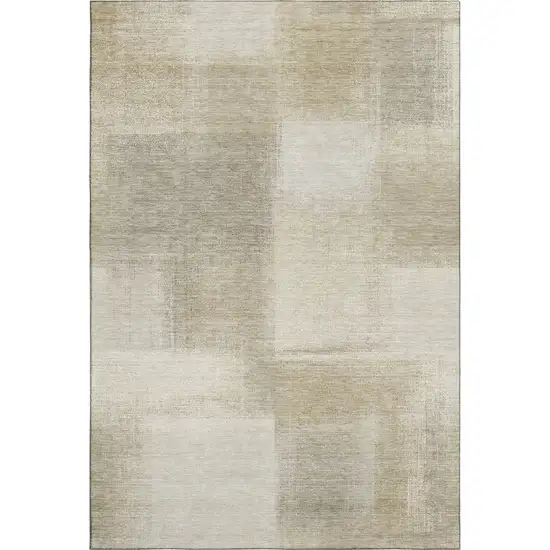 Taupe And Ivory Geometric Washable Area Rug With UV Protection Photo 4