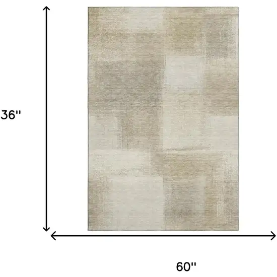Taupe And Ivory Geometric Washable Area Rug With UV Protection Photo 3