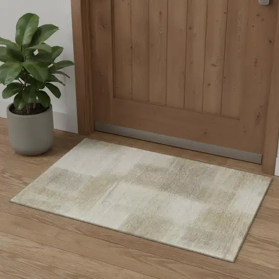 Taupe And Ivory Geometric Washable Area Rug With UV Protection Photo 1