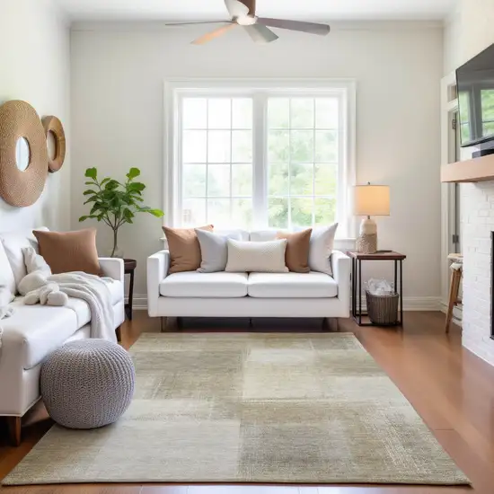 Taupe And Ivory Geometric Washable Area Rug With UV Protection Photo 3