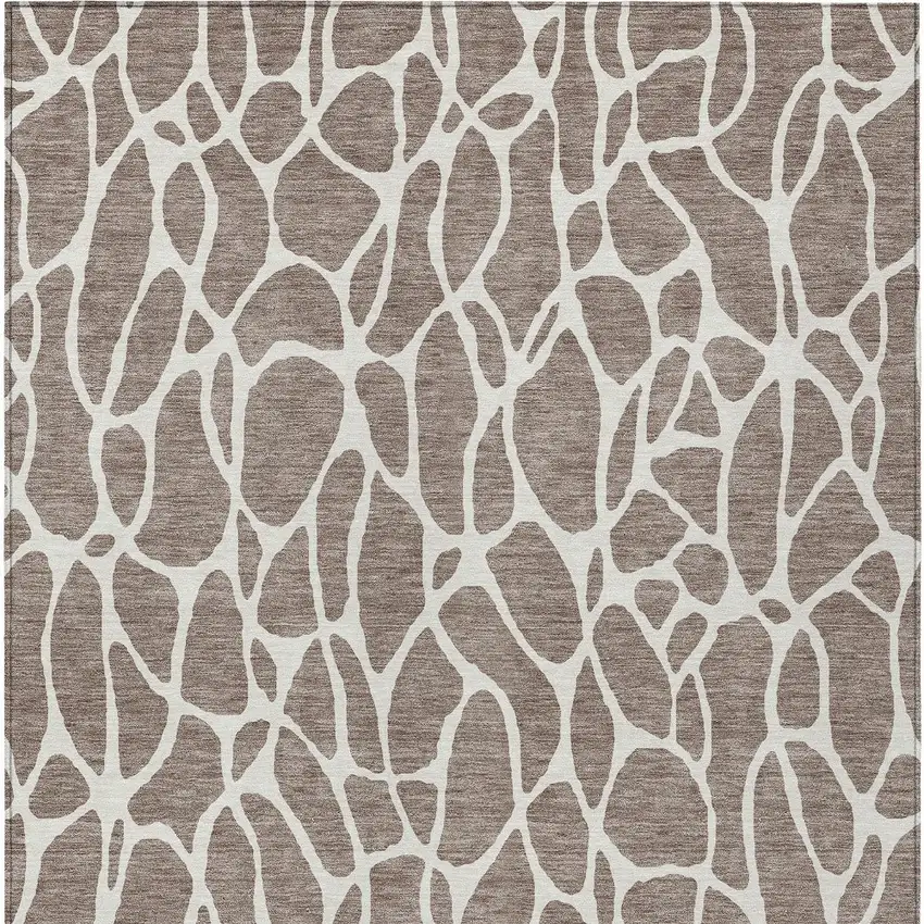 Taupe And Ivory Geometric Washable Indoor Outdoor Area Rug Photo 7