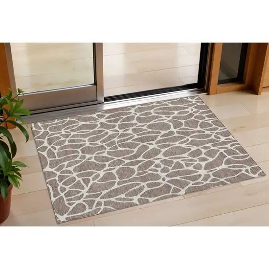 Taupe And Ivory Geometric Washable Indoor Outdoor Area Rug Photo 1