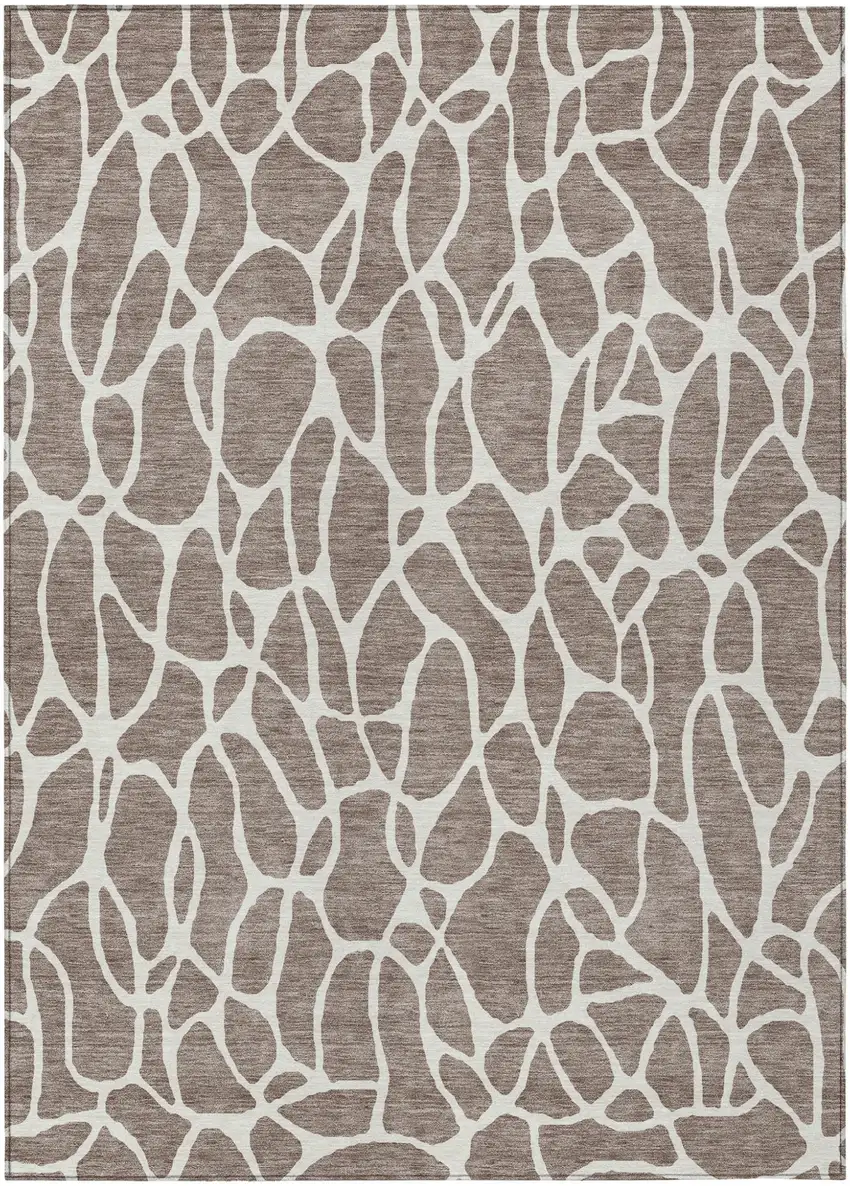 Taupe And Ivory Geometric Washable Indoor Outdoor Area Rug Photo 2