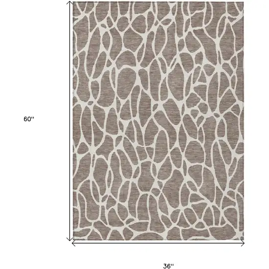 Taupe And Ivory Geometric Washable Indoor Outdoor Area Rug Photo 3