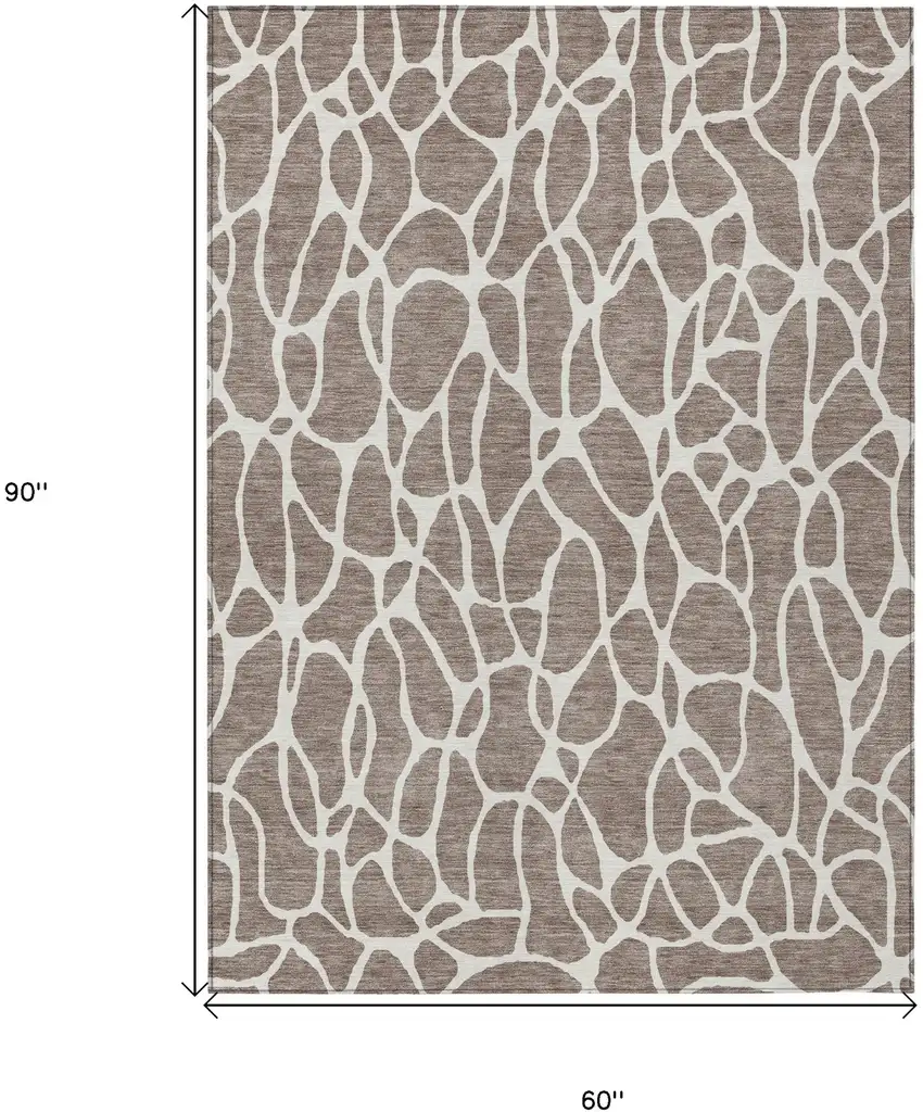 Taupe And Ivory Geometric Washable Indoor Outdoor Area Rug Photo 3