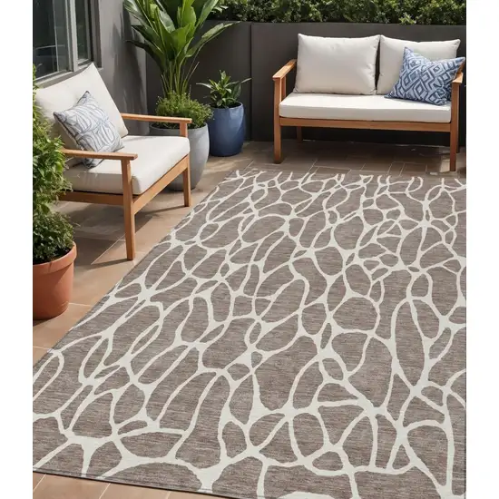 Taupe And Ivory Geometric Washable Indoor Outdoor Area Rug Photo 1