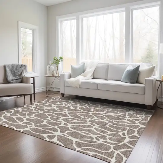 Taupe And Ivory Geometric Washable Indoor Outdoor Area Rug Photo 9