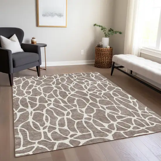 Taupe And Ivory Geometric Washable Indoor Outdoor Area Rug Photo 8