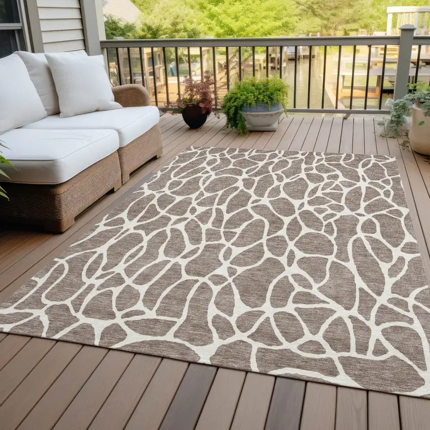 Taupe And Ivory Geometric Washable Indoor Outdoor Area Rug Photo 8