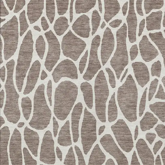 Taupe And Ivory Geometric Washable Indoor Outdoor Area Rug Photo 6