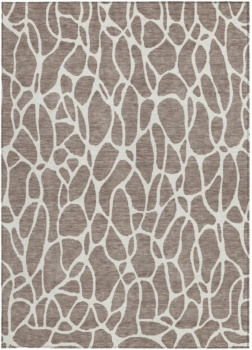 Taupe And Ivory Geometric Washable Indoor Outdoor Area Rug Photo 6