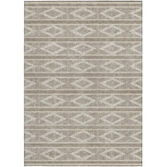 Taupe And Ivory Geometric Washable Indoor Outdoor Area Rug Photo 7