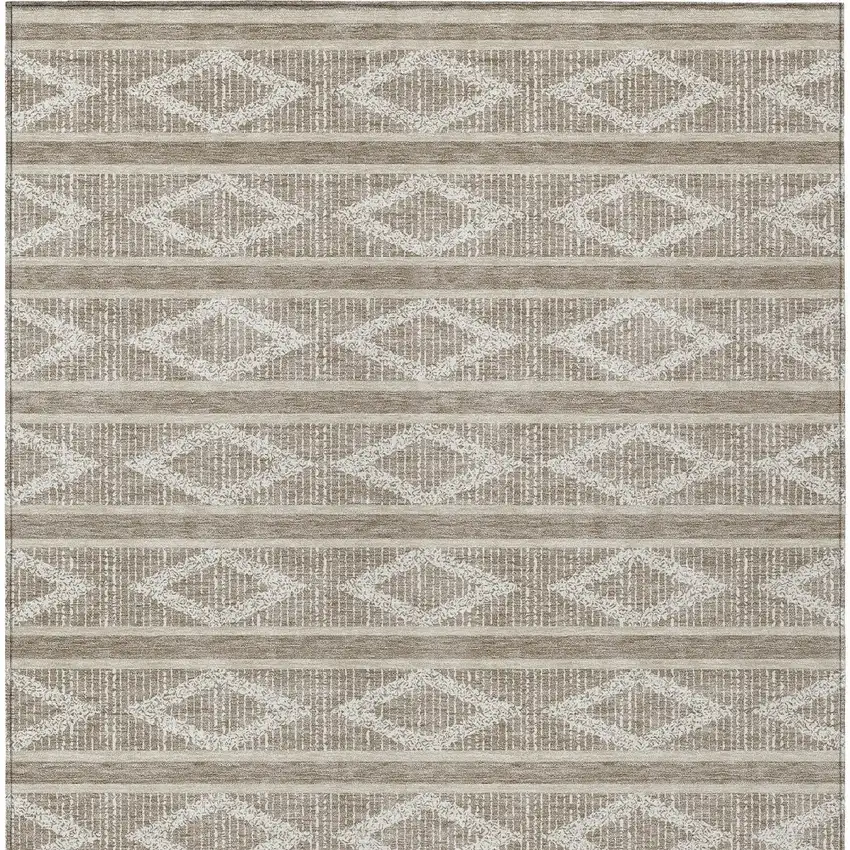 Taupe And Ivory Geometric Washable Indoor Outdoor Area Rug Photo 6