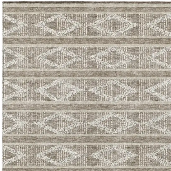 Taupe And Ivory Geometric Washable Indoor Outdoor Area Rug Photo 6