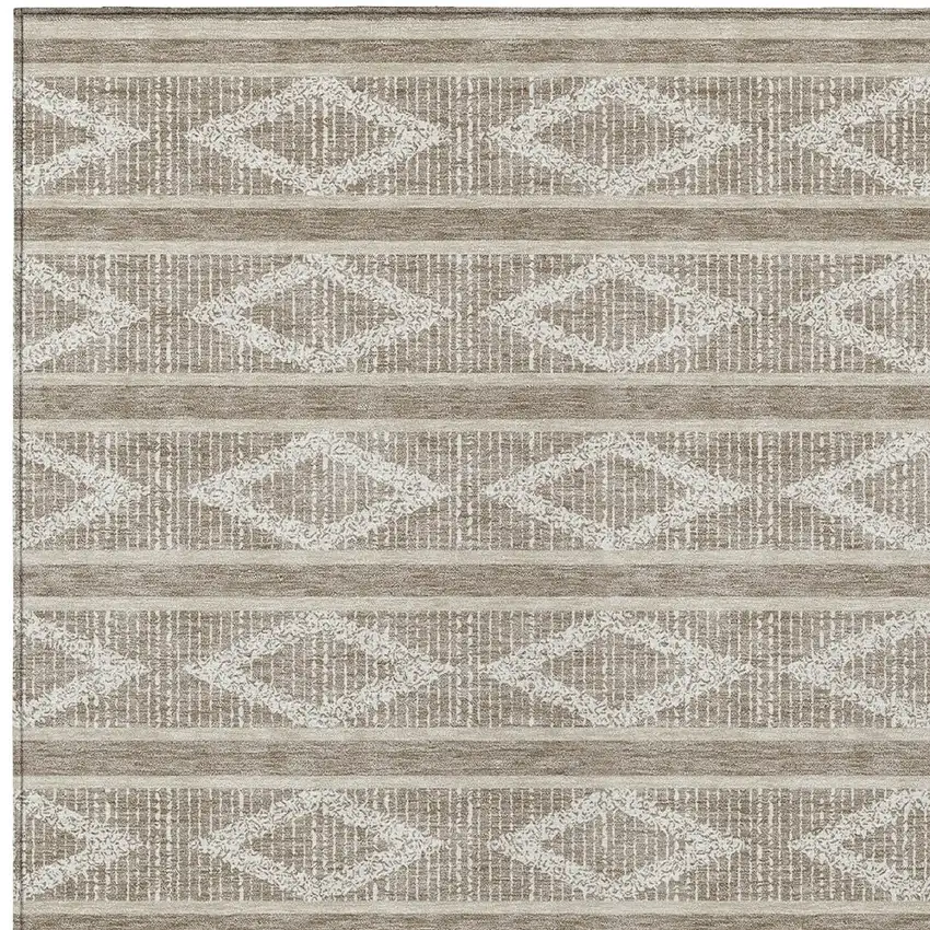 Taupe And Ivory Geometric Washable Indoor Outdoor Area Rug Photo 6