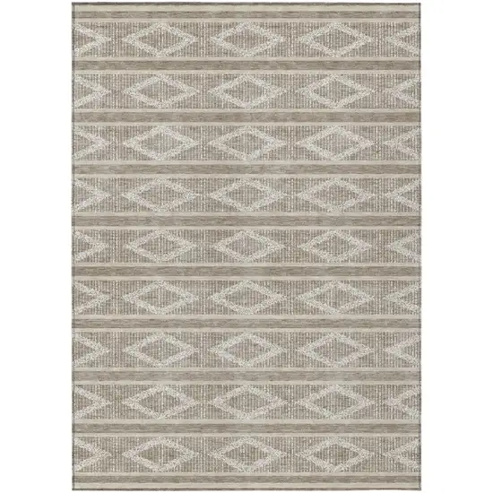 Taupe And Ivory Geometric Washable Indoor Outdoor Area Rug Photo 2