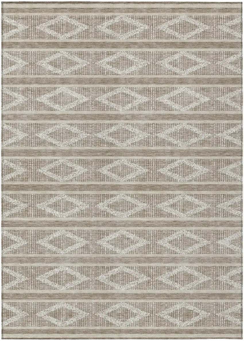 Taupe And Ivory Geometric Washable Indoor Outdoor Area Rug Photo 2