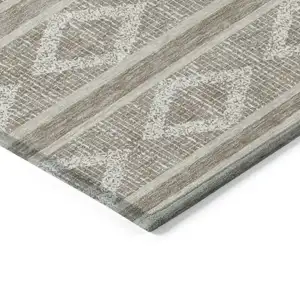 Photo of Taupe And Ivory Geometric Washable Indoor Outdoor Area Rug