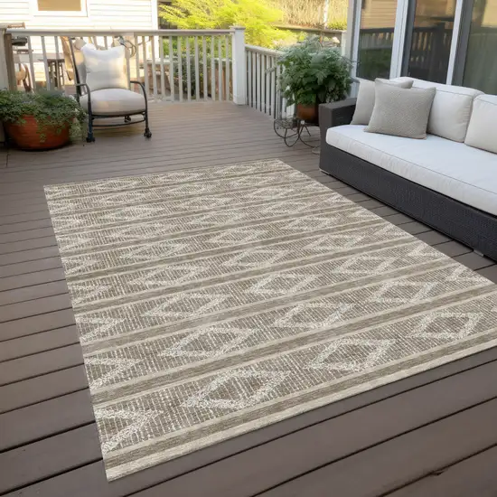 Taupe And Ivory Geometric Washable Indoor Outdoor Area Rug Photo 8