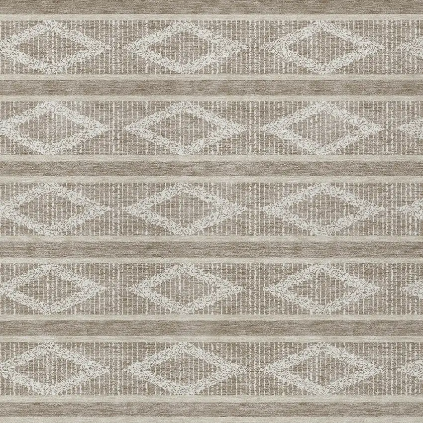 Taupe And Ivory Geometric Washable Indoor Outdoor Area Rug Photo 6