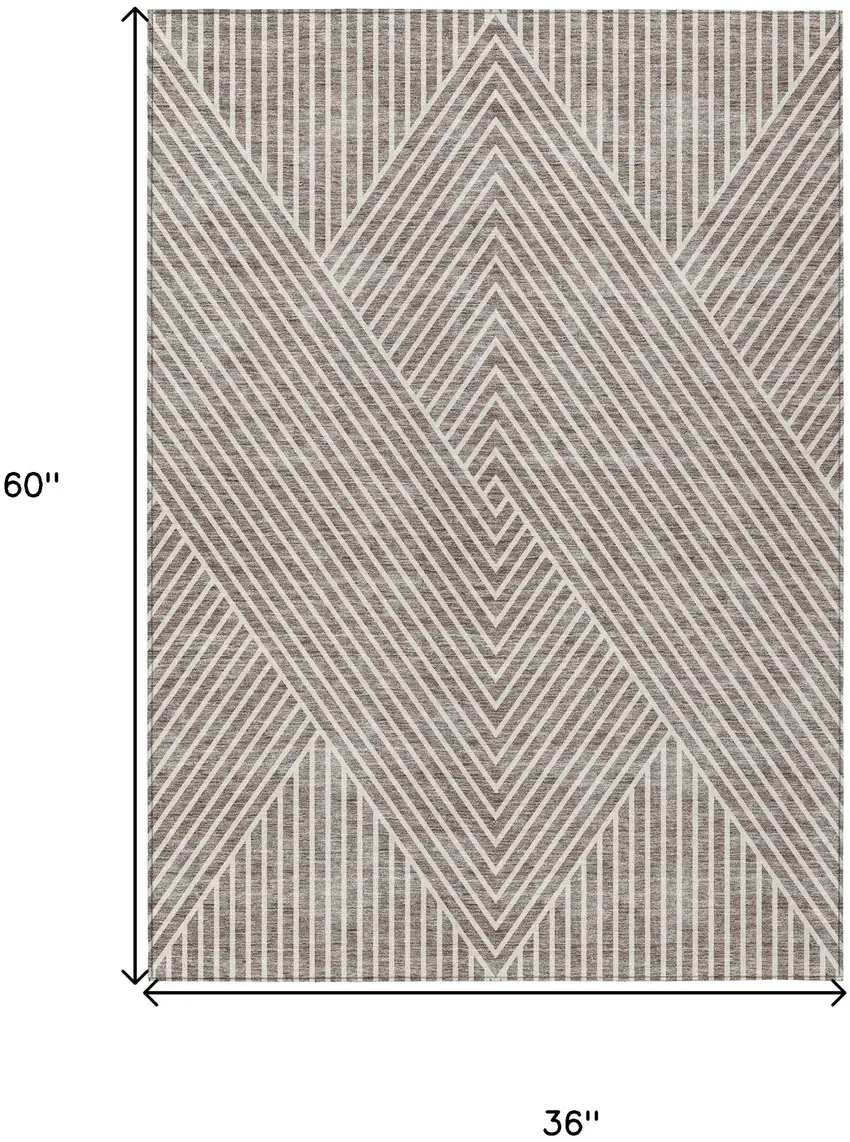 Taupe And Ivory Geometric Washable Indoor Outdoor Area Rug Photo 3