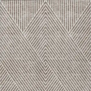 Photo of Taupe And Ivory Geometric Washable Indoor Outdoor Area Rug