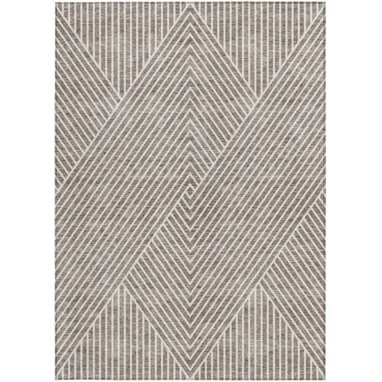 Taupe And Ivory Geometric Washable Indoor Outdoor Area Rug Photo 6