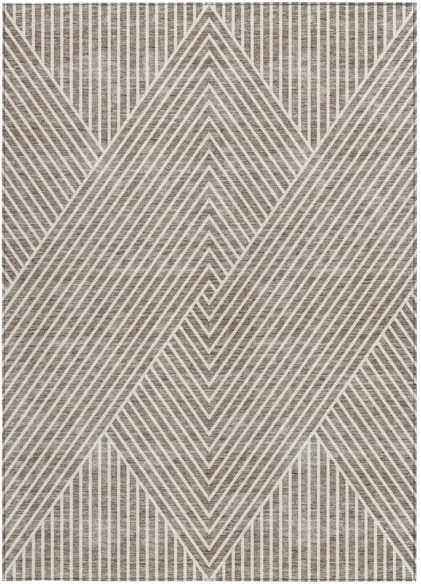 Taupe And Ivory Geometric Washable Indoor Outdoor Area Rug Photo 6