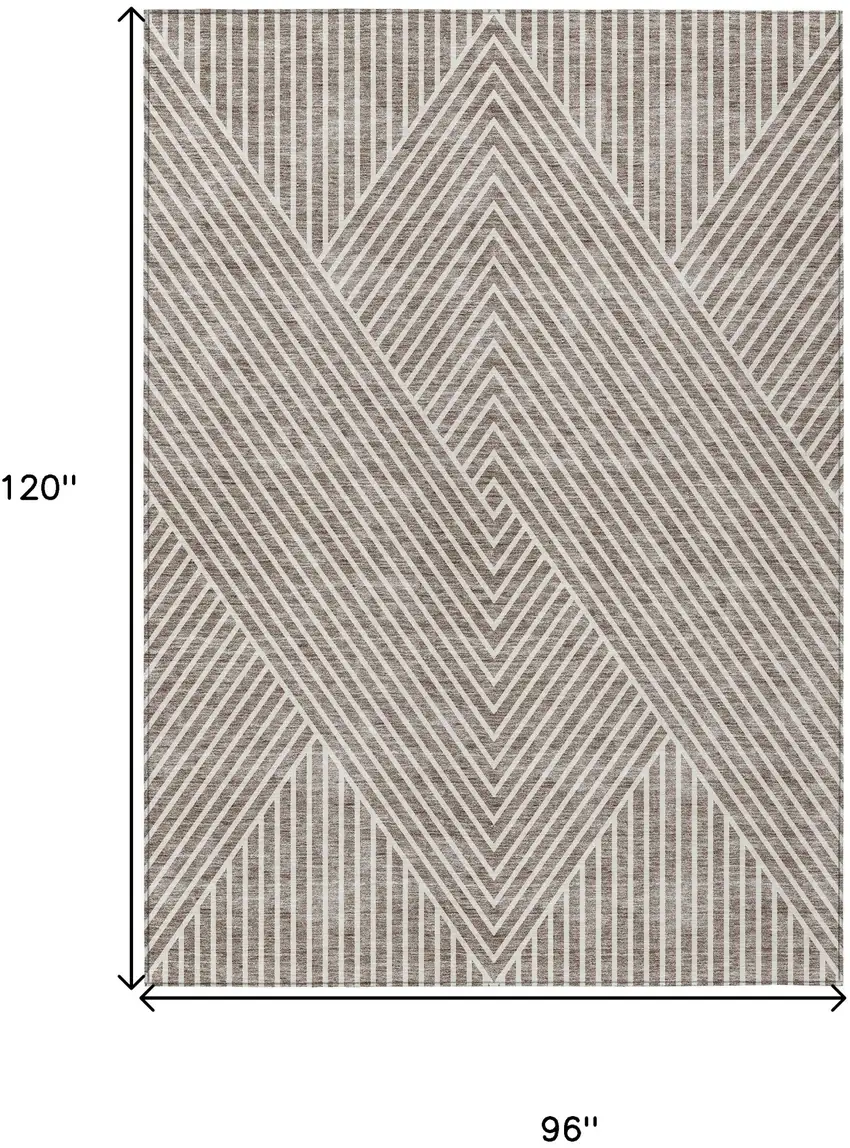 Taupe And Ivory Geometric Washable Indoor Outdoor Area Rug Photo 3