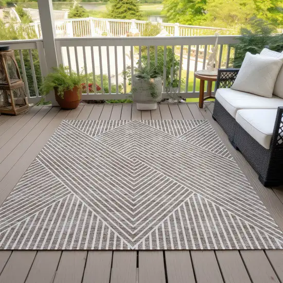 Taupe And Ivory Geometric Washable Indoor Outdoor Area Rug Photo 7