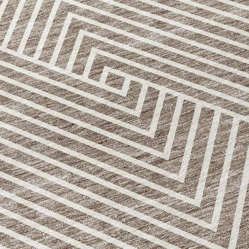 Taupe And Ivory Geometric Washable Indoor Outdoor Area Rug Photo 5