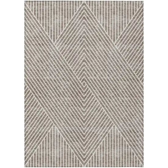 Taupe And Ivory Geometric Washable Indoor Outdoor Area Rug Photo 2