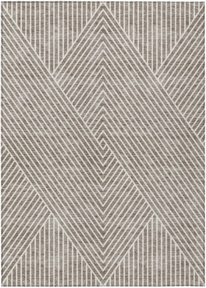 Taupe And Ivory Geometric Washable Indoor Outdoor Area Rug Photo 2