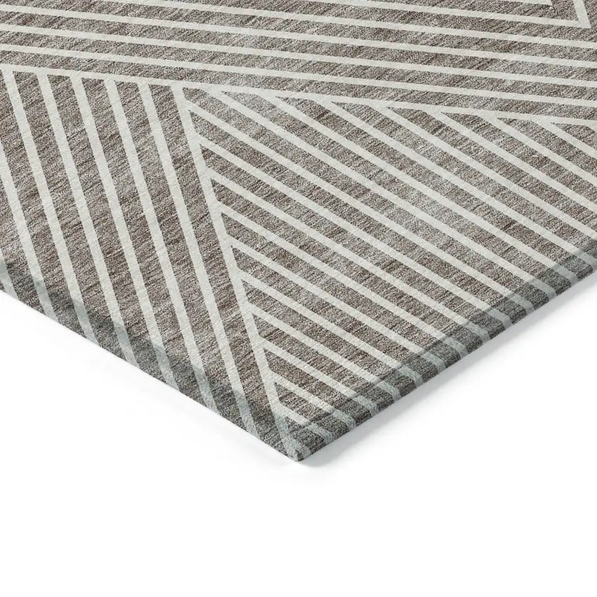 Taupe And Ivory Geometric Washable Indoor Outdoor Area Rug Photo 4