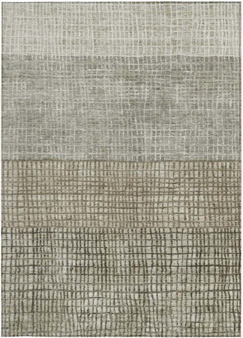 Taupe And Ivory Geometric Washable Indoor Outdoor Area Rug Photo 4