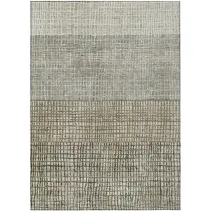 Photo of Taupe And Ivory Geometric Washable Indoor Outdoor Area Rug