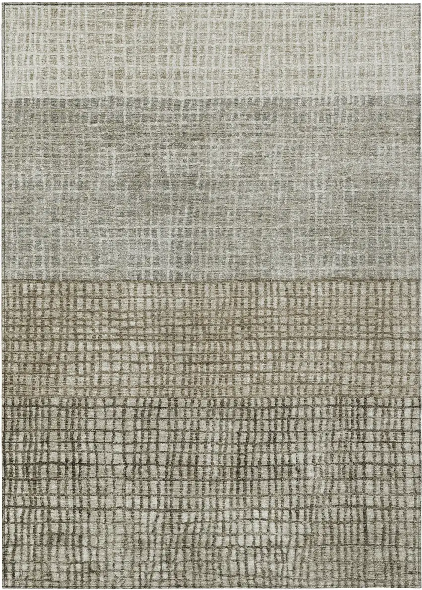 Taupe And Ivory Geometric Washable Indoor Outdoor Area Rug Photo 1