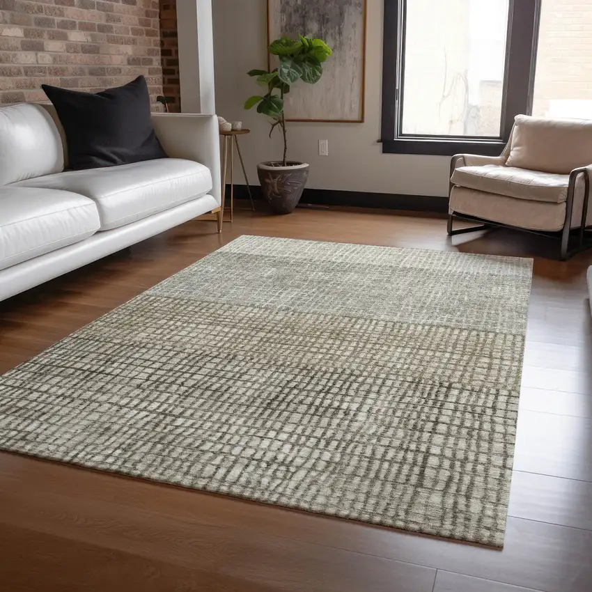 Taupe And Ivory Geometric Washable Indoor Outdoor Area Rug Photo 6