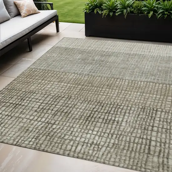 Taupe And Ivory Geometric Washable Indoor Outdoor Area Rug Photo 2