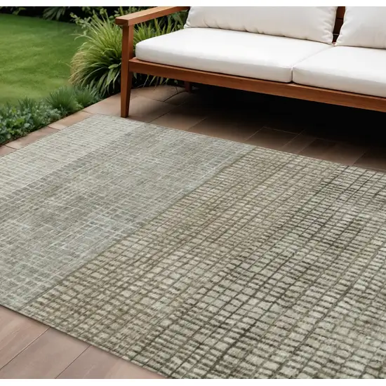 Taupe And Ivory Geometric Washable Indoor Outdoor Area Rug Photo 2